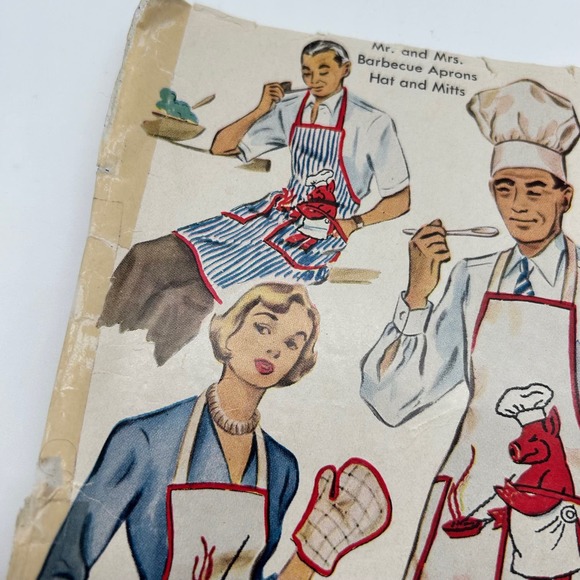 Mccall Vintage 1940's Pattern #1515 Mr.& Mrs. BBQ Aprons Hat Mitts HTF RARE - Picture 2 of 10